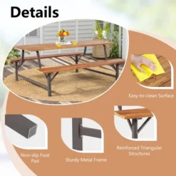 Costway Acacia Wood Patio Picnic Table Bench Set With 71'' Tabletop ＆ 2'' Umbrella Hole -Sunnydaze Decor Store GUEST 17a3ab4b cbd0 499b baa3 4bdffd916696