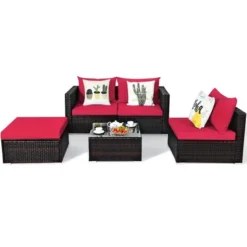 5PCS Patio Rattan Furniture Set Sectional Conversation Sofa W/ Coffee Table Red Navy -Sunnydaze Decor Store GUEST 18afa9c1 d2e7 4f89 84b8 de16352bdfd5