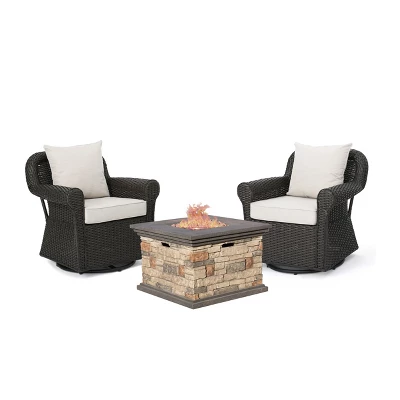 Acadia 3pc Wicker Rocker And MGO Gas Firepit Set - Dark Brown - Christopher Knight Home 1 Acadia 3pc Wicker Rocker And MGO Gas Firepit Set - Dark Brown - Christopher Knight Home