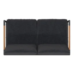 Flash Furniture Indoor/Outdoor Patio Loveseat With Cushions - Modern Aluminum Framed Loveseat With Teak Accent Arms -Sunnydaze Decor Store GUEST 19e0110c b7e2 48c7 936a f9203d990044 1