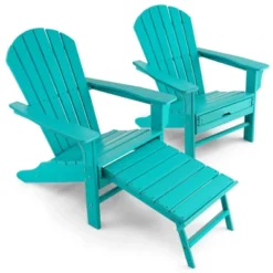 Tangkula 2PCS HDPE Adirondack Chair W/Ergonomic Design&Ottoman Outdoor Lounge Armchair Chair For Yard&Patio Black/Coffee/Grey/Turquoise/White -Sunnydaze Decor Store GUEST 19f87d6f 9f56 46fe 9ce2 51d2511ef13d