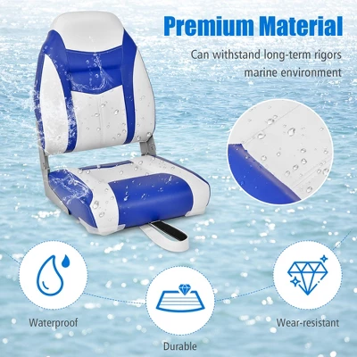 Costway High Back Folding Boat Seats W/ Blue White Sponge Cushion & Flexible Hinges 4 Costway High Back Folding Boat Seats W/ Blue White Sponge Cushion & Flexible Hinges - Image 4