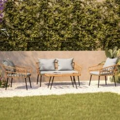 Flash Furniture Evin Boho 4 Piece Indoor/Outdoor Rope Rattan Patio Conversation Set With Tempered Glass Top Coffee Table And Cushions -Sunnydaze Decor Store GUEST 1af37da9 4585 4c00 9bde 13c1d983eb21