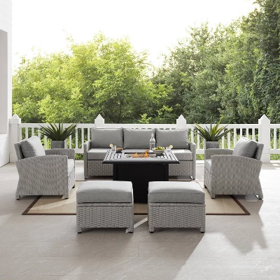 Bradenton 6pc Outdoor Wicker Sofa And Arm Chair Seating Set With Dante Fire Table And 2 Ottomans - Gray/Gray - Crosley 2 Bradenton 6pc Outdoor Wicker Sofa And Arm Chair Seating Set With Dante Fire Table And 2 Ottomans - Gray/Gray - Crosley - Image 2
