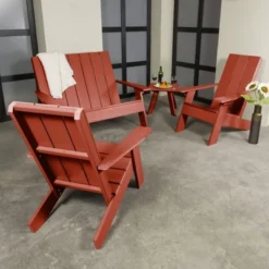 Italica 4pc Outdoor Set With Modern Adirondack Chairs, Double Wider Adirondack Chair & Side Table - Rustick Red - Highwood