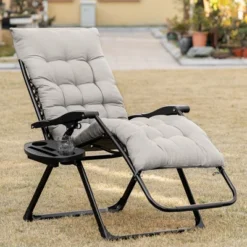 Outsunny Padded Zero Gravity Chair, Folding Recliner Chair, Patio Lounger With Cup Holder, Cushion For Outdoor, Patio, Deck, And Poolside, Gray