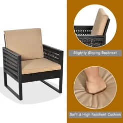 Costway 3PCS Patio Rattan Bistro Furniture Set Cushioned Sofa Chair Coffee Table Garden -Sunnydaze Decor Store GUEST 1df9a1a5 03d5 4427 9c08 2c9067e5645d