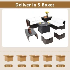 Tangkula 9PCS Outdoor Patio Furniture Set With 30" Propane Fire Pit Table PE Wicker Space-Saving Sectional Sofa Set W/ Storage Box & Cushions -Sunnydaze Decor Store GUEST 1e9c7485 9e4e 4a67 8daf e1fda3eed34d