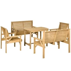 Outsunny 5 Piece Patio Furniture, 6 Seat Outdoor Dining Set, Natural Wood Dinner Table, 2 Chairs, Loveseats With Armrests & Umbrella Hole, Light Brown 7 Outsunny 5 Piece Patio Furniture, 6 Seat Outdoor Dining Set, Natural Wood Dinner Table, 2 Chairs, Loveseats With Armrests & Umbrella Hole, Light Brown -Sunnydaze Decor Store GUEST 1f8b31be 49c4 4bdf 9adf ee1da9feb466