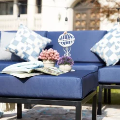 Patio Festival 4pc Steel Outdoor Patio Sectional Sofa With Cushions Furniture Set Blue -Sunnydaze Decor Store GUEST 1fbf7ddc 70b9 48af 921c 2d951dda5b58