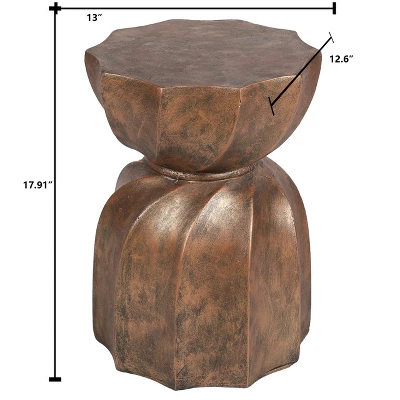 LuxenHome Weathered Copper Cement Indoor Outdoor Hourglass Side Table 6 LuxenHome Weathered Copper Cement Indoor Outdoor Hourglass Side Table - Image 6