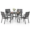 5pc Outdoor Dining Set With Metal Slat Round Table With Umbrella Hole - Captiva Designs