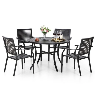 5pc Outdoor Dining Set With Metal Slat Round Table With Umbrella Hole - Captiva Designs 1 5pc Outdoor Dining Set With Metal Slat Round Table With Umbrella Hole - Captiva Designs