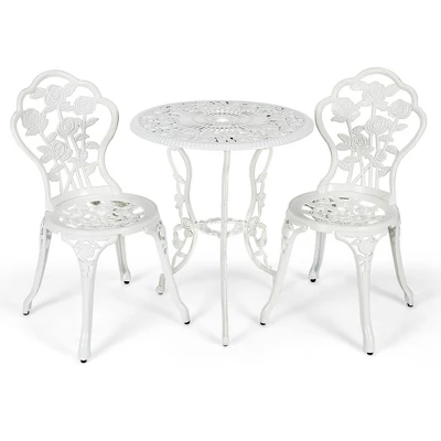 Costway 3PCS Cast Aluminum Patio Bistro Furniture Set Rose Design Outdoor White 8 Costway 3PCS Cast Aluminum Patio Bistro Furniture Set Rose Design Outdoor White - Image 8