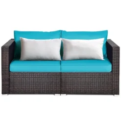 Costway 4PCS Patio Rattan Corner Sofa With Blue Cushion 17 Costway 4PCS Patio Rattan Corner Sofa With Blue Cushion -Sunnydaze Decor Store GUEST 20b27ef9 05f5 4a41 af98 540bf0c255ca