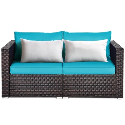 Costway 4PCS Patio Rattan Corner Sofa With Blue Cushion 9 Costway 4PCS Patio Rattan Corner Sofa With Blue Cushion - Image 9