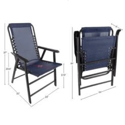 Pure Garden Folding Lounge Chairs – Portable Camping Or Lawn Chairs, Navy, Set Of 2