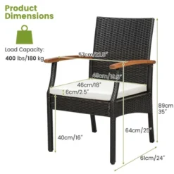 Costway 5 PCS Patio Rattan Dining Set Acacia Wood Table 4 Wicker Chairs With Umbrella Hole -Sunnydaze Decor Store GUEST 235c0484 d5dd 4e56 b348 2b1a24cf2a22