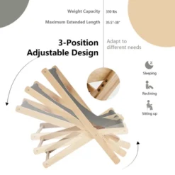 Costway Foldable Wood Beach Sling Chair 3-Position Adjustable Beech Chair W/Free Cushion -Sunnydaze Decor Store GUEST 2379cf89 b4e0 4bb2 bf9b 9cc7951a947e