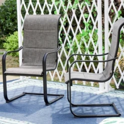 Patio Set With Steel Table With 1.57" Umbrella Hole & Metal Padded Sling C-Spring Arm Chairs - Captiva Designs -Sunnydaze Decor Store GUEST 23a03e77 cddf 407a bf9d f513c9175cbd 2