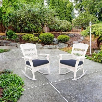 Northlight 42" White Resin Wicker Rocker Chair With Blue Cushion 1 Northlight 42" White Resin Wicker Rocker Chair With Blue Cushion