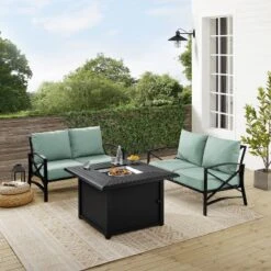 Kaplan 3pc Outdoor Conversation Set With Fire Table & 2 Loveseats - Mist - Crosley -Sunnydaze Decor Store GUEST 24fde904 f843 4fd7 9636 da2f80090d38