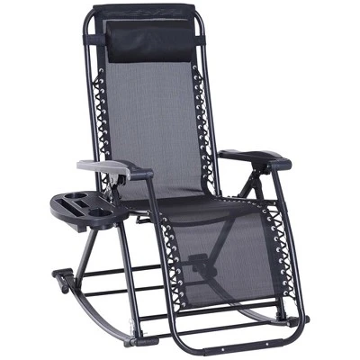 Outsunny Zero Gravity Reclining Rocking Chair, Lounge Rocker, Folding, Pillow, Side Tray, Cup And Phone Holder 8 Outsunny Zero Gravity Reclining Rocking Chair, Lounge Rocker, Folding, Pillow, Side Tray, Cup And Phone Holder - Image 8