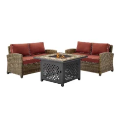 3pc Bradenton Outdoor Steel Fire Pit Set With 2 Loveseats Sangria/Weathered Brown - Crosley -Sunnydaze Decor Store GUEST 2619449c 3700 4109 9621 35b472dbfc3f