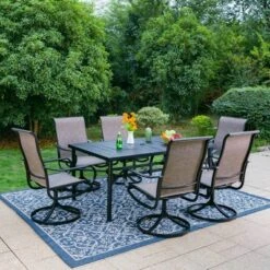 7pc Outdoor Dining Set With Swivel Sling Chairs & Large Metal Rectangle Table With Umbrella Hole - Gray - Captiva Designs 25 7pc Outdoor Dining Set With Swivel Sling Chairs & Large Metal Rectangle Table With Umbrella Hole - Gray - Captiva Designs -Sunnydaze Decor Store GUEST 263a5b38 75c7 4aed 9ada 59966d95297d