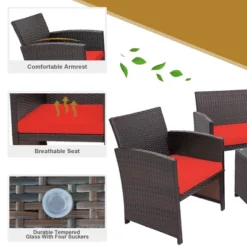 Costway 4PCS Patio Rattan Furniture Set Cushioned Chair Sofa Coffee Table White/Navy/Turquoise/Red 18 Costway 4PCS Patio Rattan Furniture Set Cushioned Chair Sofa Coffee Table White/Navy/Turquoise/Red -Sunnydaze Decor Store GUEST 280c82ca 6c68 44e3 9760 231fffac2171