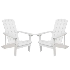 Merrick Lane Set Of 2 Adirondack Patio Chairs With Vertical Lattice Back And Weather Resistant Frame -Sunnydaze Decor Store GUEST 29de4b6a 9f5f 4674 9661 0d615d7f6da1