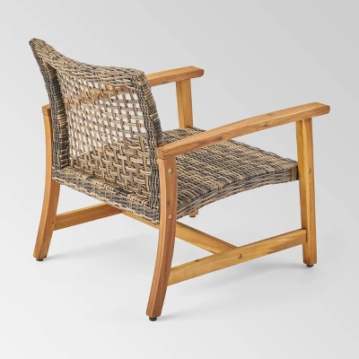 Breakwater 5pc Wood & Wicker Patio Chat Set With Fire Pit - Natural/Gray/Brown - Christopher Knight Home 6 Breakwater 5pc Wood & Wicker Patio Chat Set With Fire Pit - Natural/Gray/Brown - Christopher Knight Home - Image 6