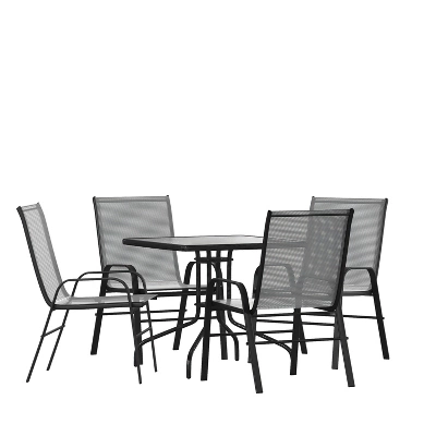 Emma And Oliver Five Piece Patio Dining Set - Square Table With Powder Coated Frame And Tempered Glass Top & 4 Flex Comfort Stack Chairs 12 Emma And Oliver Five Piece Patio Dining Set - Square Table With Powder Coated Frame And Tempered Glass Top & 4 Flex Comfort Stack Chairs - Image 12