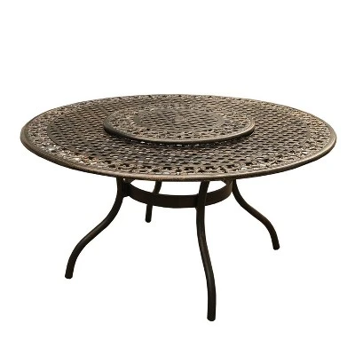 7pc Outdoor Dining Set With Ornate Traditional & Modern Contemporary Mesh Lattice Aluminum 59" Round Table - Bronze - Oakland Living 2 7pc Outdoor Dining Set With Ornate Traditional & Modern Contemporary Mesh Lattice Aluminum 59" Round Table - Bronze - Oakland Living - Image 2