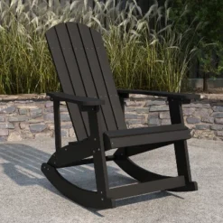 Merrick Lane All-Weather Polyresin Adirondack Rocking Chair With Vertical Slats