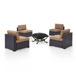 Biscayne 5pc Outdoor Wicker Conversation Set With 4 Armless Chairs & Fire Pit - Mocha - Crosley 13 Biscayne 5pc Outdoor Wicker Conversation Set With 4 Armless Chairs & Fire Pit - Mocha - Crosley -Sunnydaze Decor Store GUEST 305d94d5 3c1d 44fa 90a1 de2f69d6574f