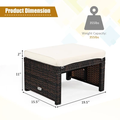 Tangkula 2 PCS Outdoor Wicker Ottoman Patio Rattan Furniture Metal Footrest Seat Square Footstool With Cushion 2 Tangkula 2 PCS Outdoor Wicker Ottoman Patio Rattan Furniture Metal Footrest Seat Square Footstool With Cushion - Image 2