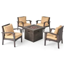 Keana 5pc Faux Rattan Club Chair & Fire Pit Chat Set - Christopher Knight Home -Sunnydaze Decor Store GUEST 3085d097 9d87 40f2 9ed7 b9f2c98d20bc