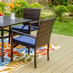 3pc Patio Dining Set With 22" Square Metal Table With Umbrella Hole & 2 Rattan Chairs - Black - Captiva Designs -Sunnydaze Decor Store GUEST 30cdf1f4 8993 4a48 a954 a64265bb56bc