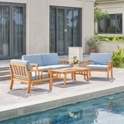 Kapalua 4pc Honey Nautical Eucalyptus Wooden Patio Sofa Set - Vifah