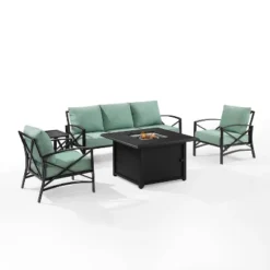 Kaplan 5pc Outdoor Sofa Set With Fire Table - Mist - Crosley