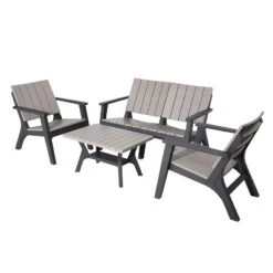 Enzo 4pc Faux Wood All-Weather Conversation Chat Set - DUKAP -Sunnydaze Decor Store GUEST 346a768d 662b 4b77 bd33 62ef6e2147b0