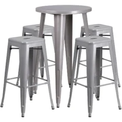 Flash Furniture Commercial Grade 24" Round Metal Indoor-Outdoor Bar Table Set With 4 Square Seat Backless Stools -Sunnydaze Decor Store GUEST 34d7f460 1d55 4f70 a18b cd534cc70cfd