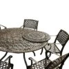 7pc Outdoor Dining Set With Ornate Traditional & Modern Contemporary Mesh Lattice Aluminum 59" Round Table - Bronze - Oakland Living