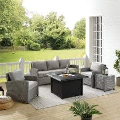 Bradenton 5pc Wicker Sofa Set With Fire Table - Gray - Crosley -Sunnydaze Decor Store GUEST 3622b66b cfa6 4fa8 9a9f 039f5bf0f745