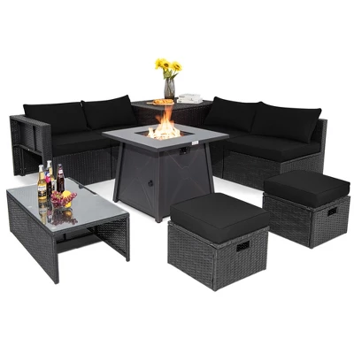 Costway 9PCS Patio Rattan Furniture Set Fire Pit Space-saving W/ Cushion Cover 9 Costway 9PCS Patio Rattan Furniture Set Fire Pit Space-saving W/ Cushion Cover - Image 9