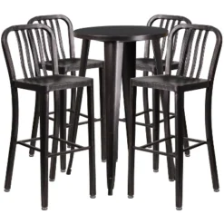 Merrick Lane Outdoor Dining Set With 24" Round Table And Slatted Back Bar Stools With Footrests -Sunnydaze Decor Store GUEST 3705c129 1515 4272 b80f 447d423c8c9a