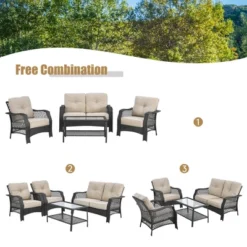 Costway 4PCS Patio Wicker Furniture Set Loveseat Sofa Coffee Table W/ Cushion 11 Costway 4PCS Patio Wicker Furniture Set Loveseat Sofa Coffee Table W/ Cushion -Sunnydaze Decor Store GUEST 375abd90 eb50 4c20 a9bd 5e9ad92f127a