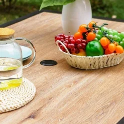 Metal Patio Dining Set With 60"x37" Table With Umbrella Hole & 6 Sling Motion Chairs - Captiva Designs -Sunnydaze Decor Store GUEST 37f3ca7e 0e46 4d3c 8132 3ad0e51fb27b