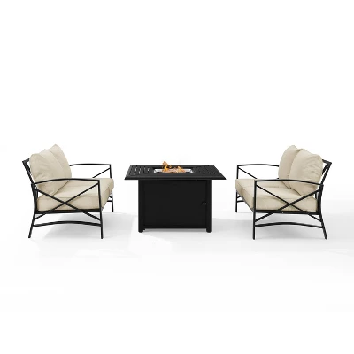 Kaplan 3pc Outdoor Conversation Set With Fire Table & 2 Loveseats - Oatmeal - Crosley 1 Kaplan 3pc Outdoor Conversation Set With Fire Table & 2 Loveseats - Oatmeal - Crosley